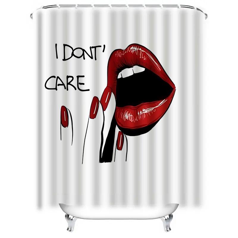 

Fashionable Red Lipstick Pattern Shower Curtain Bathroom Waterproof Mildew Resistant Hanging Curtain Easy-Clean W60H190(CM)-1 Pcs