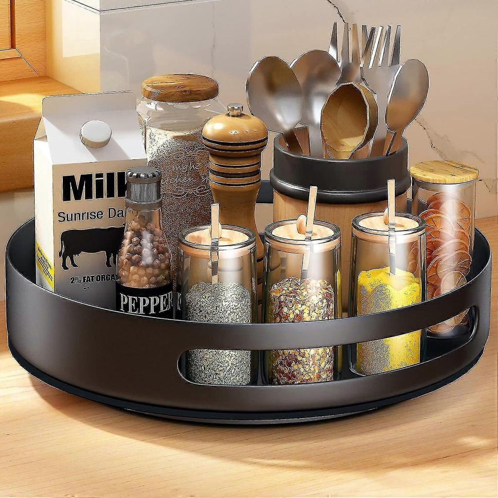 Turntable Organizer, Spice Rack Rotating for Kitchen Pantry Cabinet Table Countertop, Metal Steel, 10 Inch, Black
