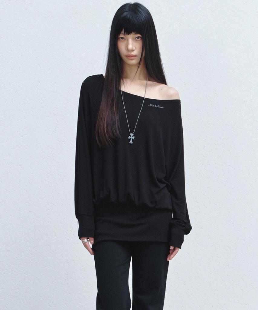 Nigaennikol Asymmetric Off Shoulder Dress_Black