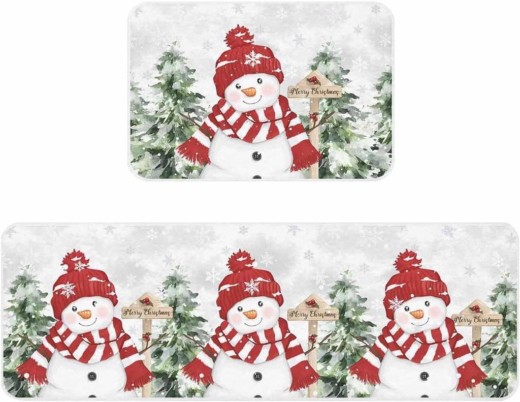 Christmas Snowman Snowflake Xmas Tree Kitchen Mats Decor Winter Xmas Non Slip Corridor Balcony Rugs Bath Doormat Foot Mat Decor