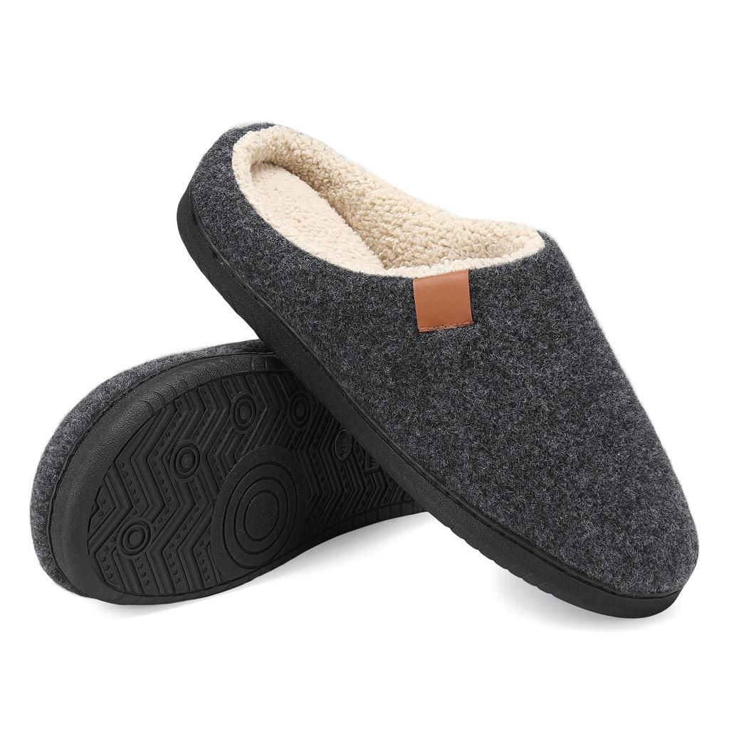 Pantofole Uomo Invernali TEGELE Calde In Memory Foam 70D - Finta Pelle Scamosciata Grigio Scuro, Antiscivolo