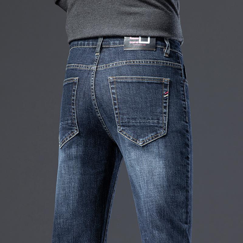 Spring And Autumn New High End Plush Jeans For Men Straight Tube Slim Fit Elastic Thick Casual Pants Autumn And Winter Men'S Pants