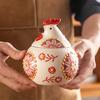 Ceramic Spice Jar 400ml Rooster Shape Cookie Jar with Lid Hand-Painted Floral Pattern Kitchen Container for Salt Sugar Pepper And Snacks Storage