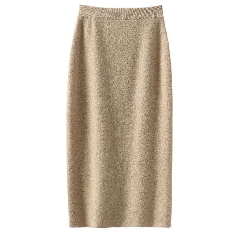 Women's High Waist Wool Knit Bodycon Midi Skirt for Autumn/Winter