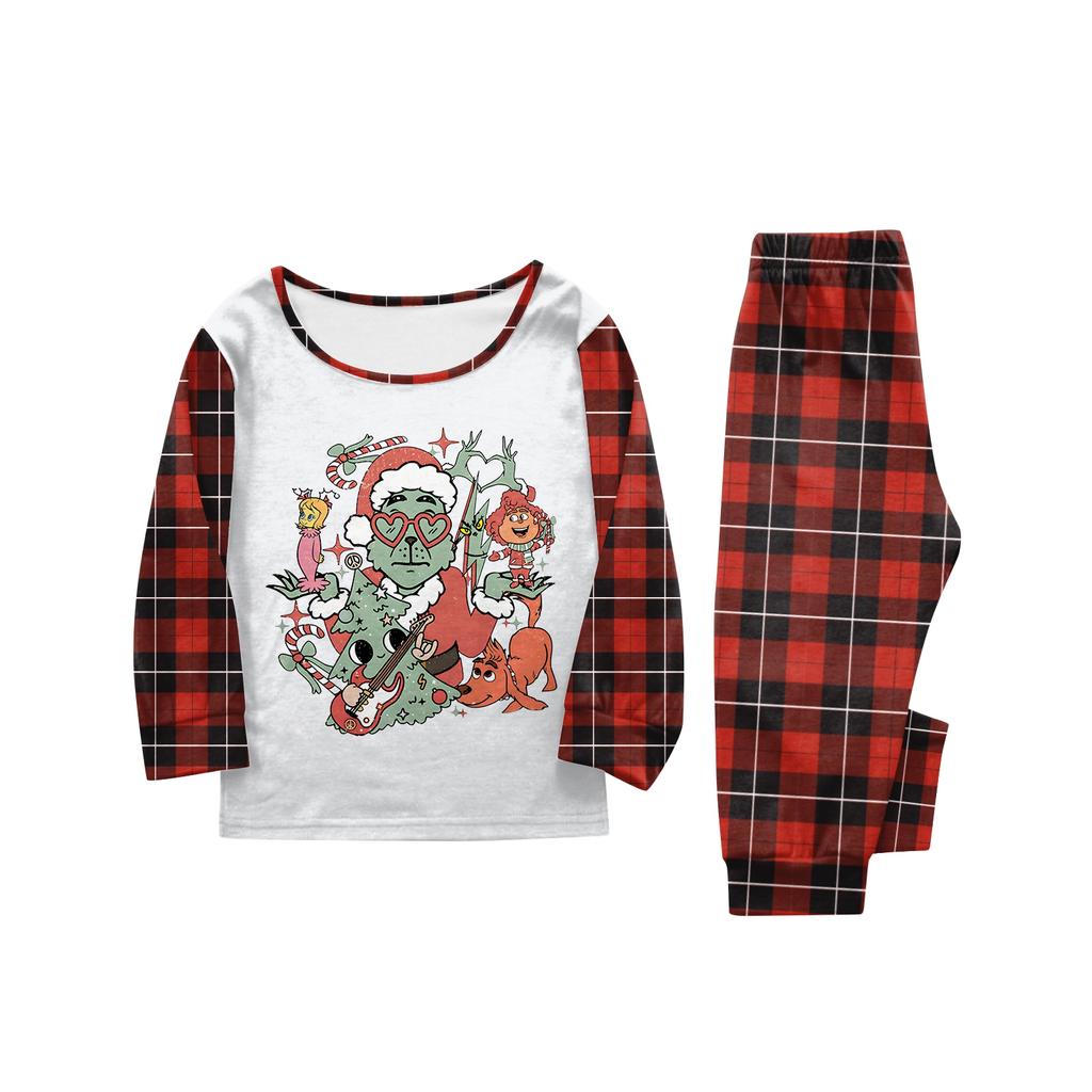 Vánoční potisk Rodičovský a dětský pyžamový set s dlouhým rukávem Domácí oblečení