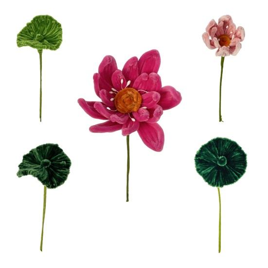 

Finished Pipe Cleaner Flower Bouquet 2 Lotus Flowers 3 Lotus Leaves Artificial Chenille Stems Flower Craft for Vase Handmade Fake Flower Gifts Sets