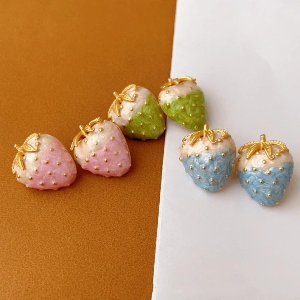 Enamel Sweet Strawberry Earring Elegant Metal Stud Earrings Strawberry-shaped Earrings Seaside