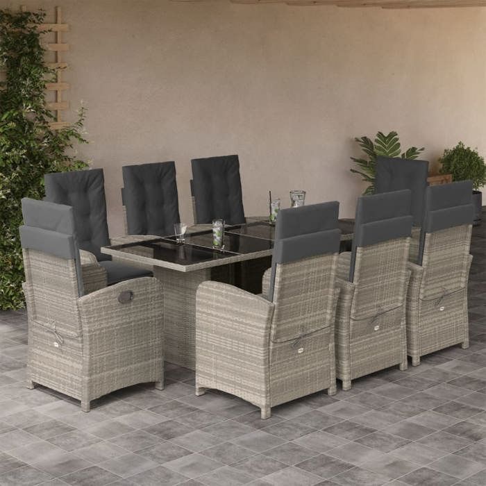 VidaXL Ensemble à Manger de Jardin avec Coussins 9 pcs, Table et Chaises avec Dossier Réglable, Meubles d'Extérieur Patio 3212268