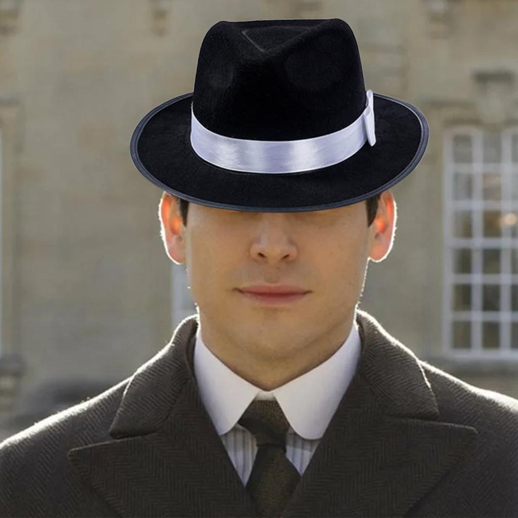 Vintage Fedora Hat for Women Men with Belt Panama Hat Magician Cap Black Flat Top Hat Cosplay Costume Party Dress Up Hat