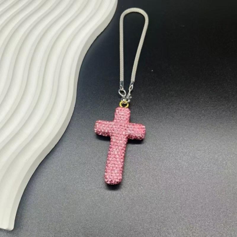 Elegante Crucifijo de Arcilla Colgante con Acento de Cristal para Espejo Retrovisor de Coche Accesorios Colgantes para el Interior del Coche