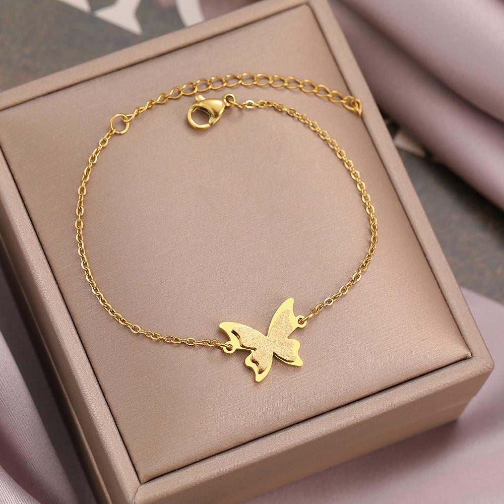 Stainless Steel Bracelets Vintage Elegant Butterfly Sand Press Design Non-fading High-quality Fashion Bracelet For Women Zircon