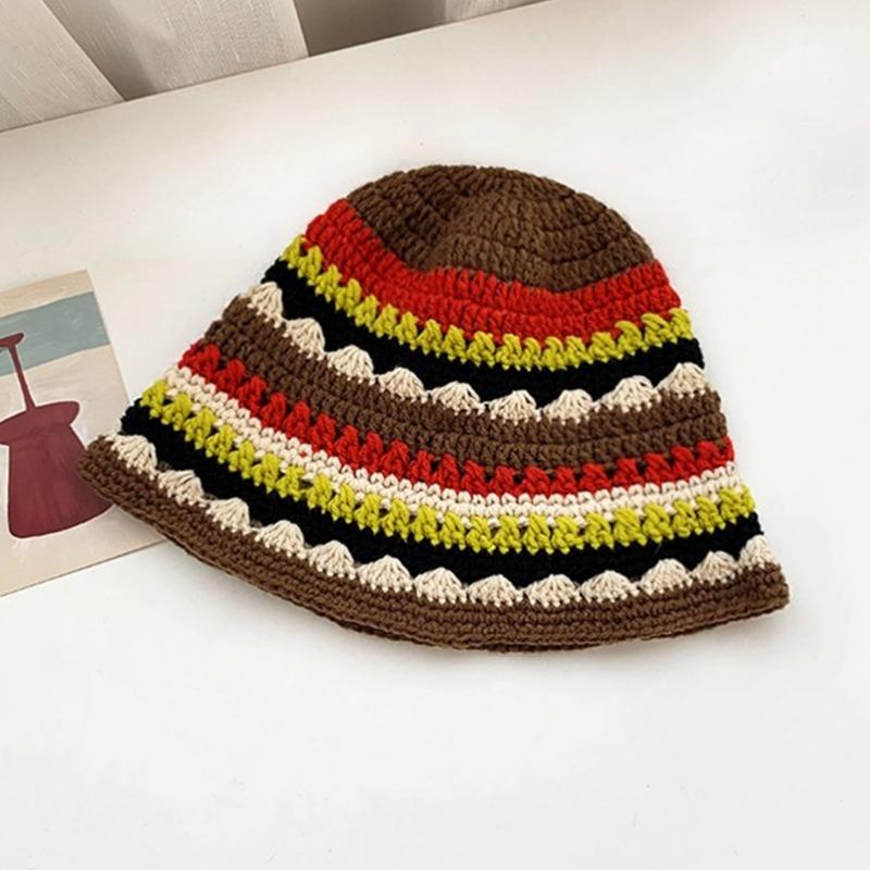 Knit Bucket Hat for Woman Breathable Multiple Color Weaving Wide Brim Bucket Hat Adult Teens Summer Fisherman Cap