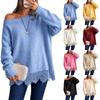 Women's Off Shoulder Loose Fit Knit Sweater Lace Trim Long Sleeve Round Neck Pullover Top for Fall Winter