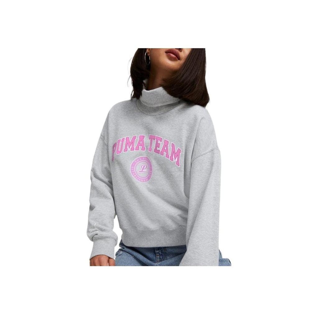 Puma Solid Color Print Letter Logo Stand Collar Long Sleeve Sweatshirt Women Sweatshirt Gray 539271-04