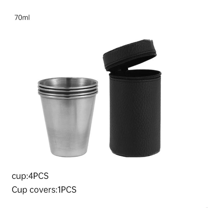 4Pcs Outdoor Travel Stainless Steel Cups Mini Glasses for Whisky Wine with Case Portable Drinkware 30ml/70ml/170ml 2025