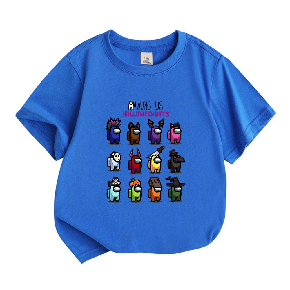 Kinder Jungen Mädchen 100% Baumwolle Kurzarm Rundhals T-Shirt, Lässiges Among Us Halloween Cartoon Hüte Aufdruck Oberteil, Bequeme T-Shirts für Kinder Tägliche Kleidung Ho