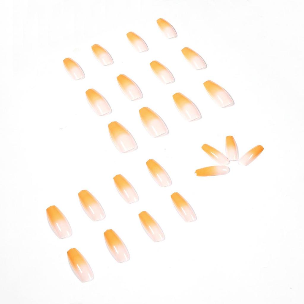 Summer Orange Gradient False Nails: Wearable & Removable Manicure Stickers