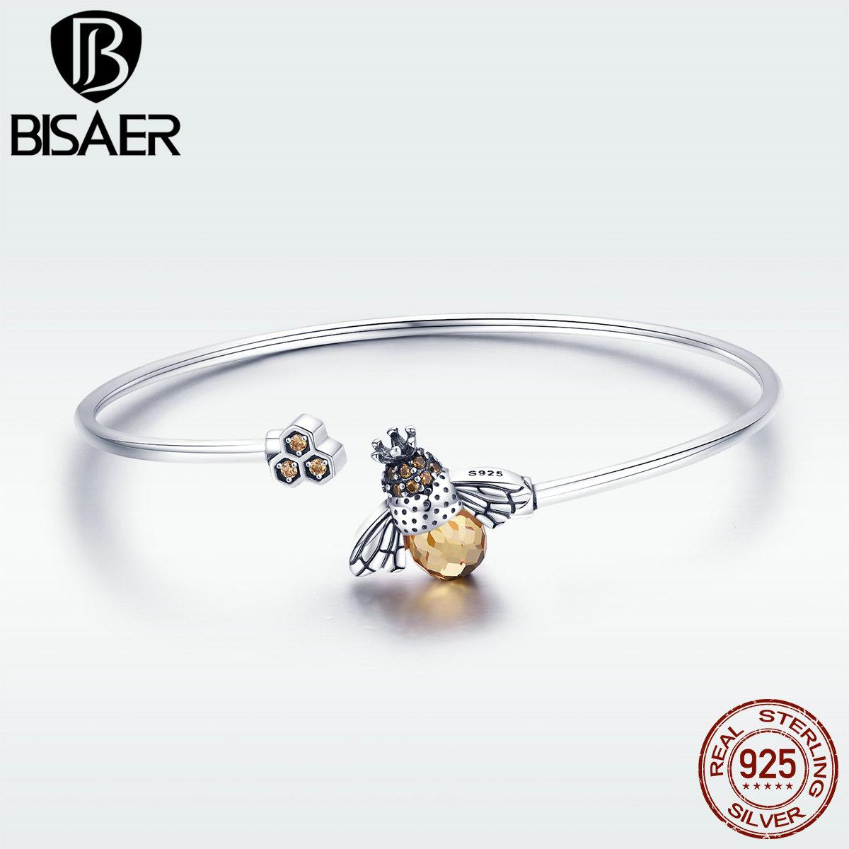 

BISAER из натурального стерлингового серебра 925 пробы, хит продаж, блестящий браслет-цепочка с пчелой для женщин, оригинальный браслет с звеньями