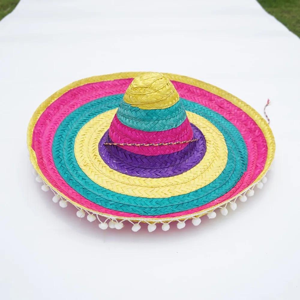 Summer Colorful Wide Brim Mexican Party Hat Halloween Party Straw Hats Decor Sombrero Beach Hat Men
