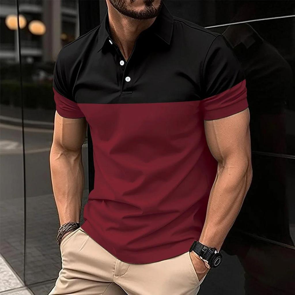 Summer Men's Short Sleeve Polo Shirts Business Casual Patchwork Polos Men Breathable Tops