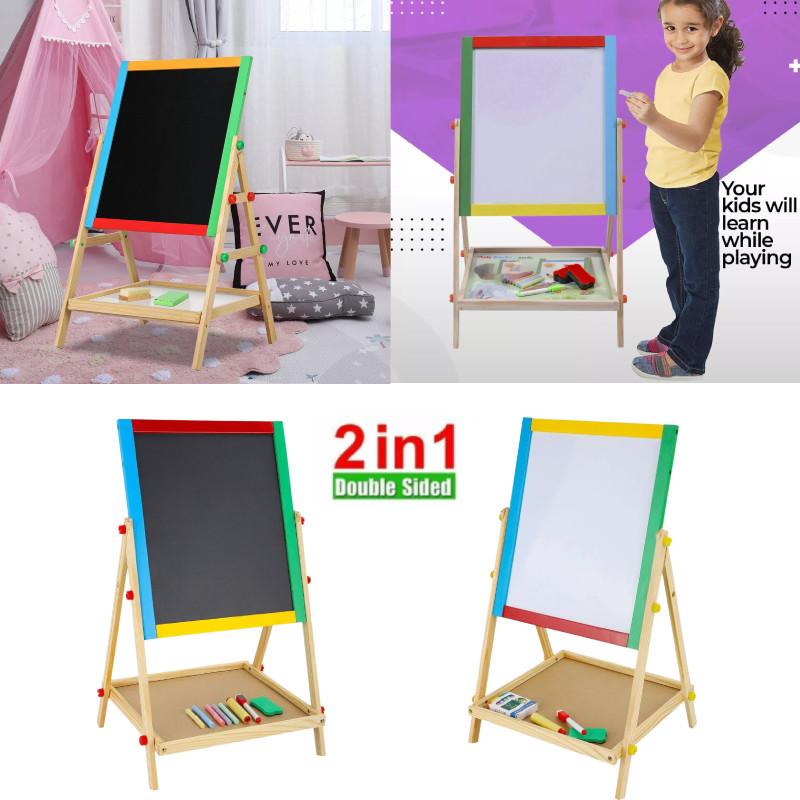 2 1 In Adjustable Bla White Wooden Easel Ding Chalk Board Childs Art Craft Toy