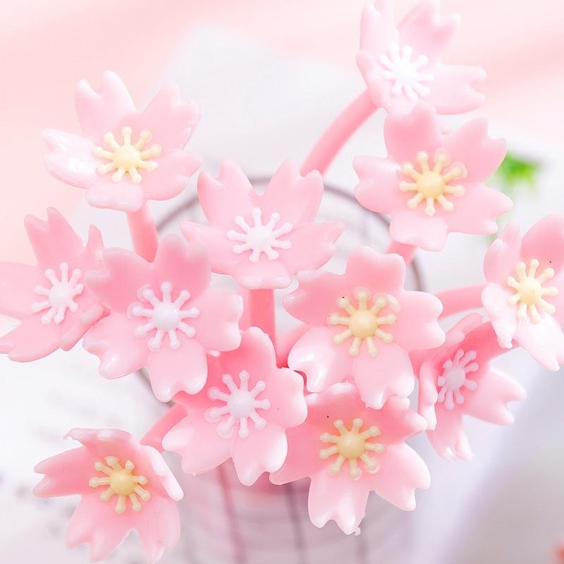 10 Pcs Silicone Pink Creative Cute Cherry Blossoms Flower Stationery Office School Supplies Gift Simulation Gel Pens LS