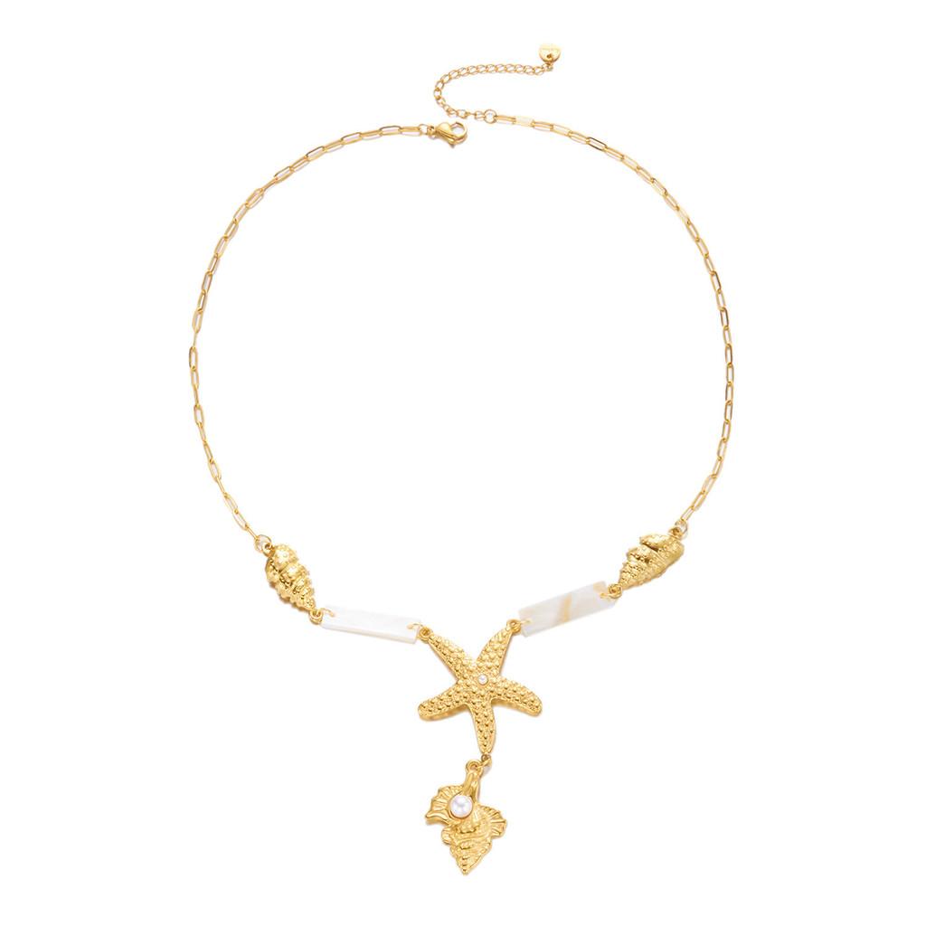 Bohemian Beach Inspired Stainless Steel Pendant Necklace With Shell And Sun Design For Women