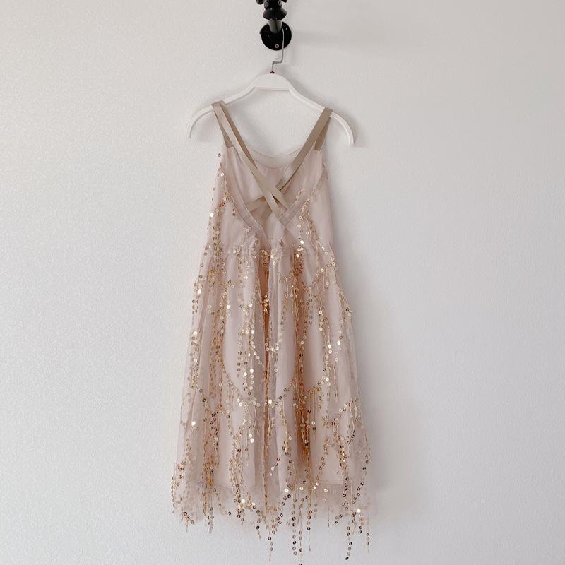 2023 Sequined Beach Dress: Mother-Daughter Backless Summer Maxi for Seaside Vacations