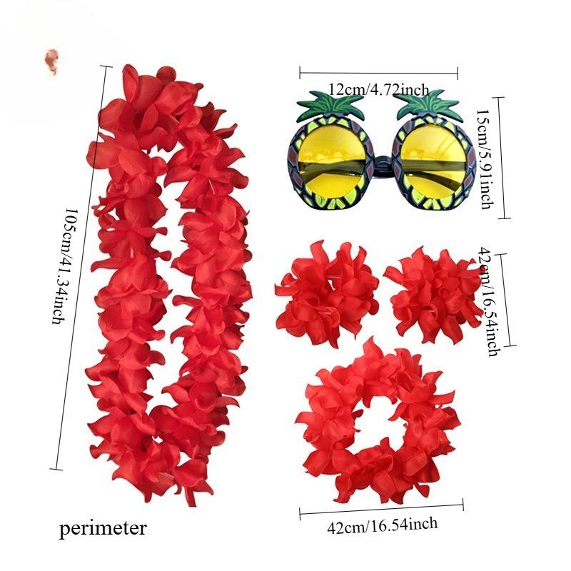 Hawaiian Party Decor Set 4PCS Flower Lei Pineapple Glasses for Tropical Theme