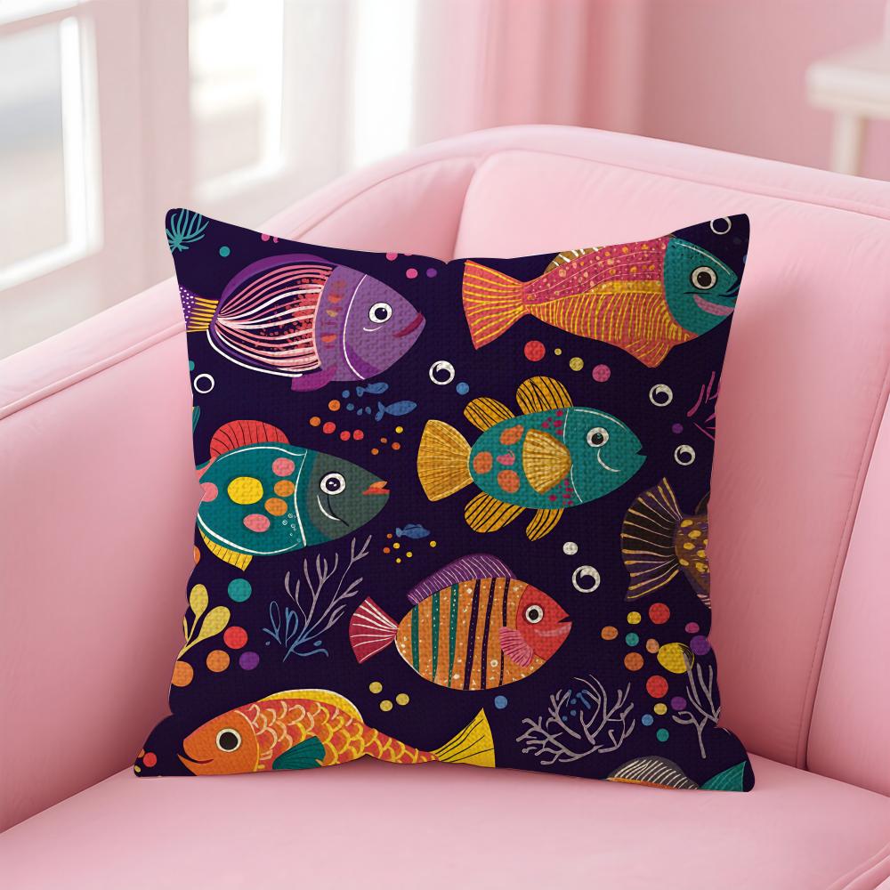 Marine Life Fashion Cushion Cover Natural Linen Pillow Case DoubleSided Print Decorative Sofa Pillowcase Home Decor Gift