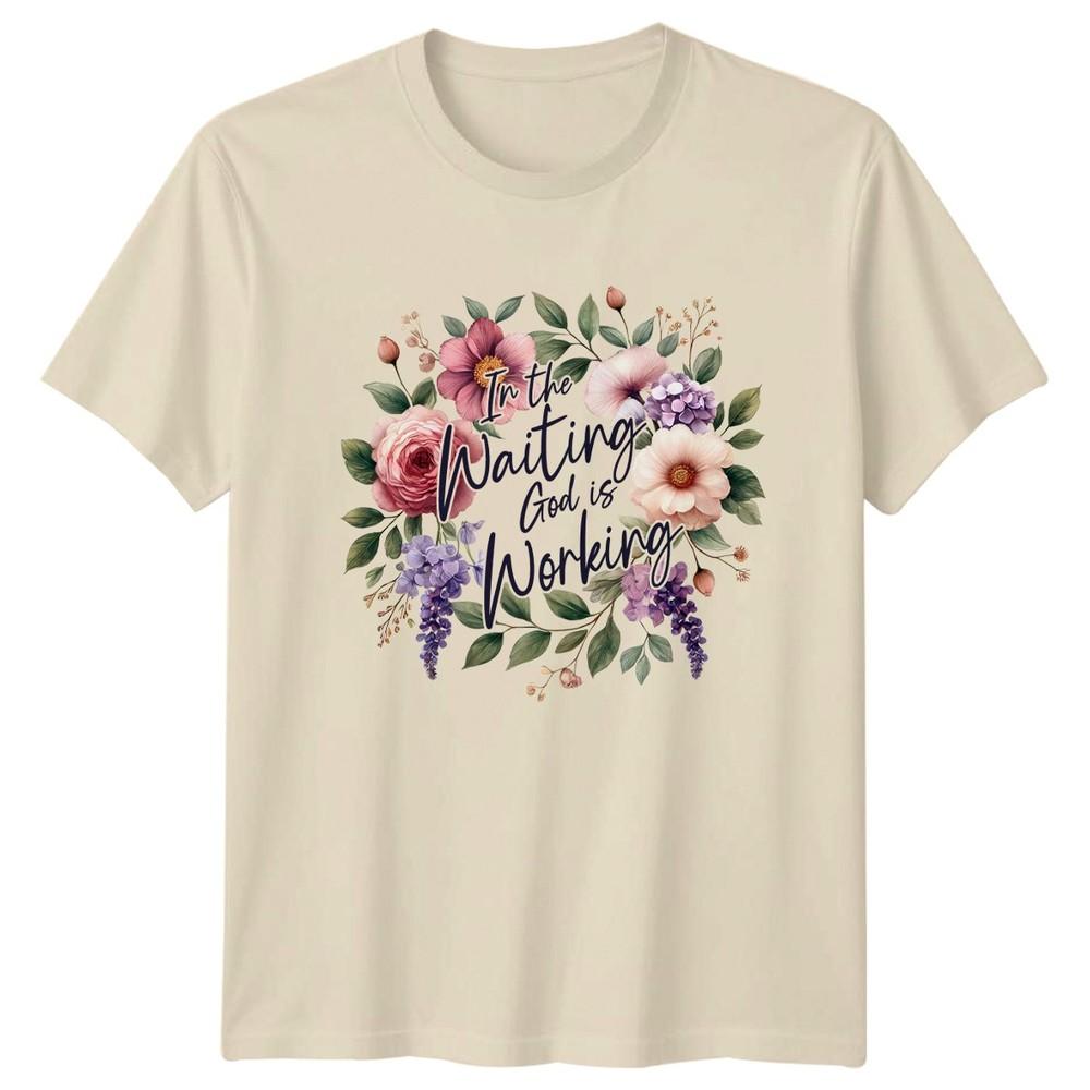 In The Waiting God Is Working Unisexs TShirt Floral Faith Christian