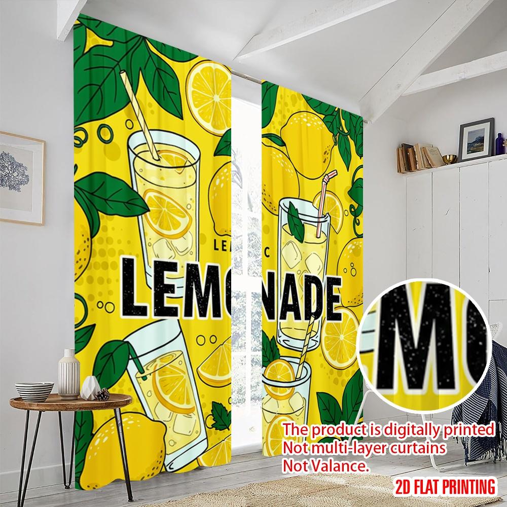 2pcs 2D Flat Printing Curtain Lemonade Summer Party Drinks 100% Polyester Fabric Without Electricity Birthday Party for Holiday
