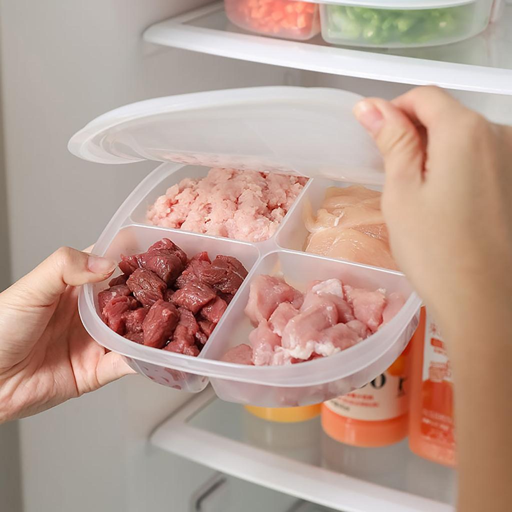 Transparent Refrigerator Storage Box With Lid Four Division Onions  And Garlic Sub Plating Food Grade Refrigerator Meat Plate