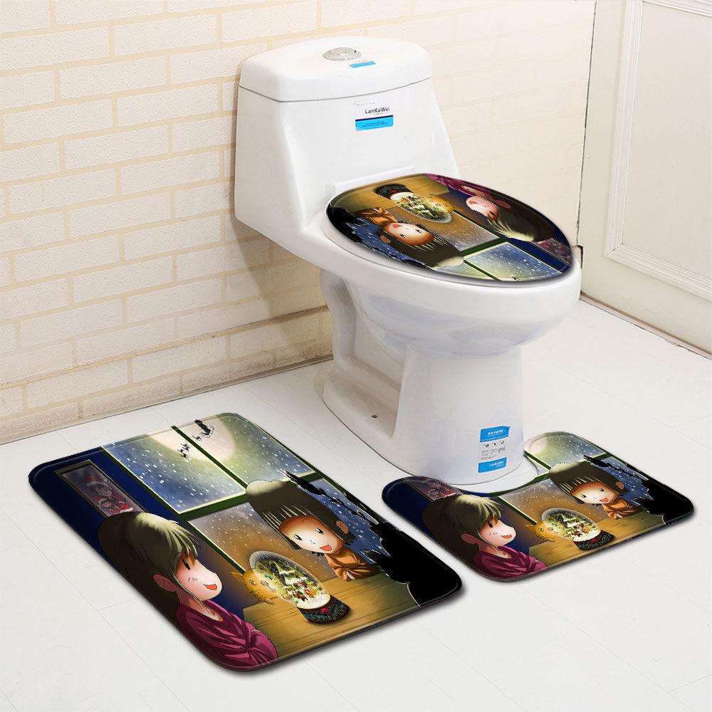 Christmas Bathroom Floor Mat Toilet Three-Piece Set