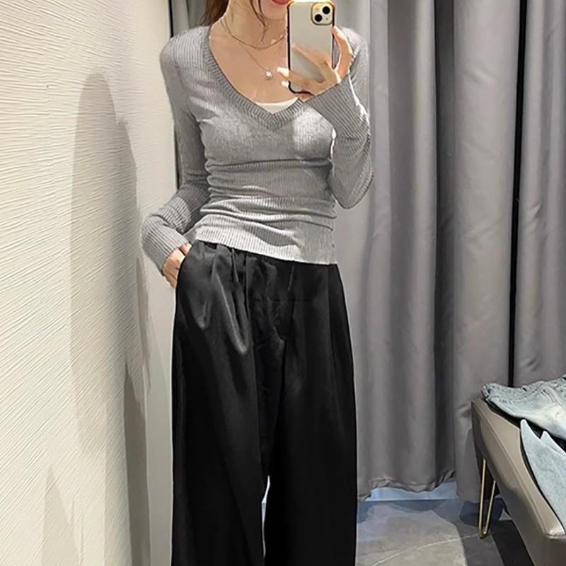 Mesh Long Sleeve Women Black T-shirts Vintage Streetwear Casual Slim Up Solid Tops Bottoming Shirt