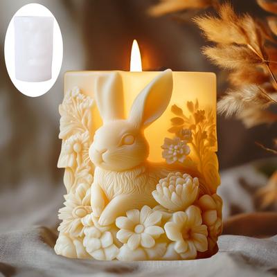 Süßer Hase Blumen Düfte Kerze Silikonform Blumen umgeben von süßem Hasen Relief Harz Gips Formen Ostergeschenk