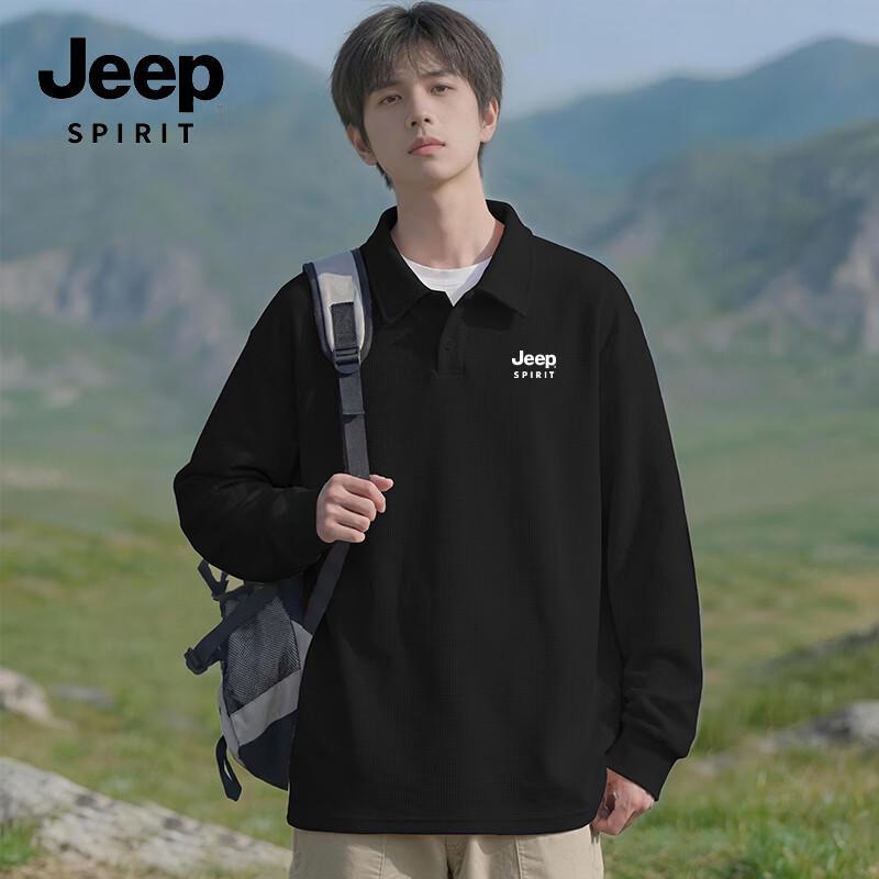 JEEP SPIRIT Waffle Knit Long Sleeve Polo Shirt