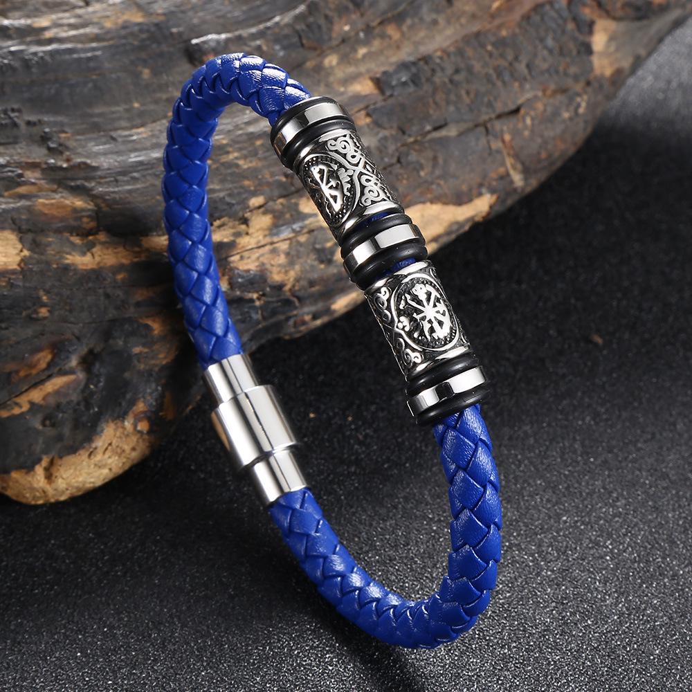 Trendy European-American Woven Leather & Stainless Steel Bracelet