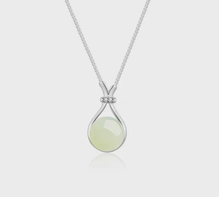 S925 Sterling Silver Jade Pendant Necklace - Elegant Women's Clavicle Chain