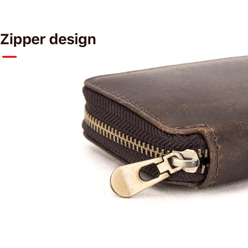 CONTACT'S Étui à Montre Vintage en Cuir Véritable 2 Emplacements Fermeture Éclair Sac à Montre Support pour Homme Voyage Cadeau Quotidien Boîte de Rangement Présentoir pour Montre