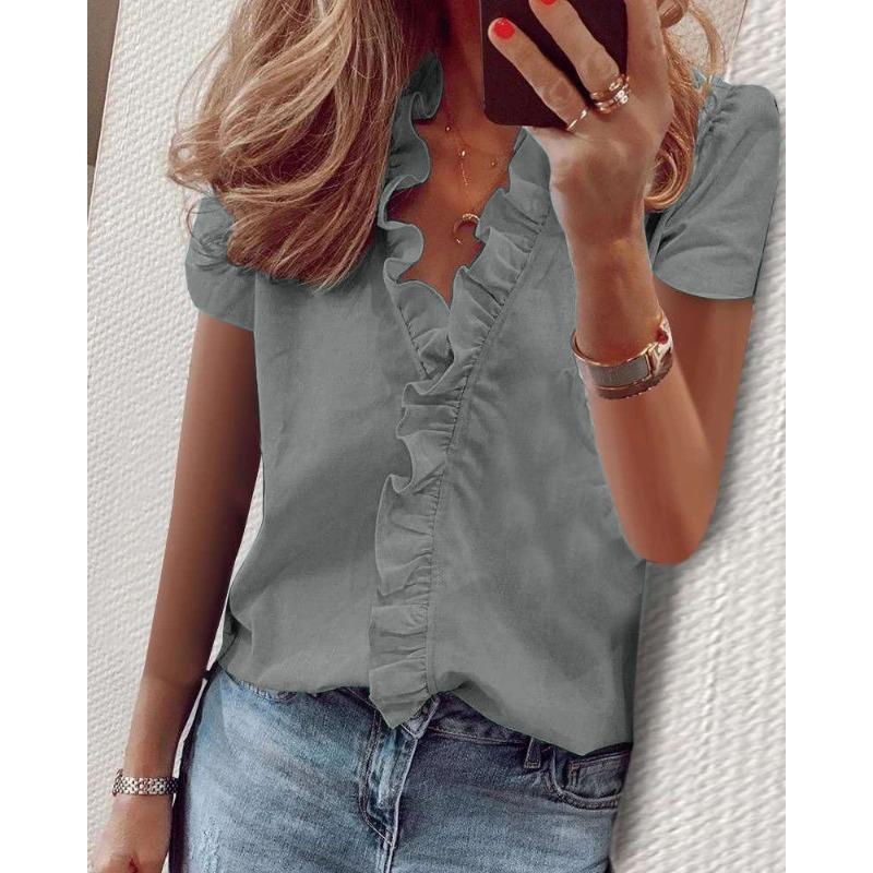 Wish spring and summer new long-sleeved ruffle shirt women's shirt