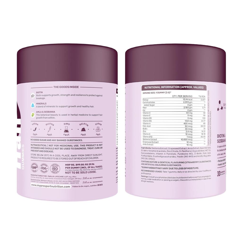 Chewy Candies for Hair Health (30 Pcs), Hair Gummies Biotin & Sesbania, Mypro Sport Nutrition