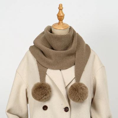 Premium Solid Color Knitted Hair Ball Shawl Soft Scarf Women Winter Warm Thicken Wraps Neck Protection Shawl Fluffy Pompom Scarf