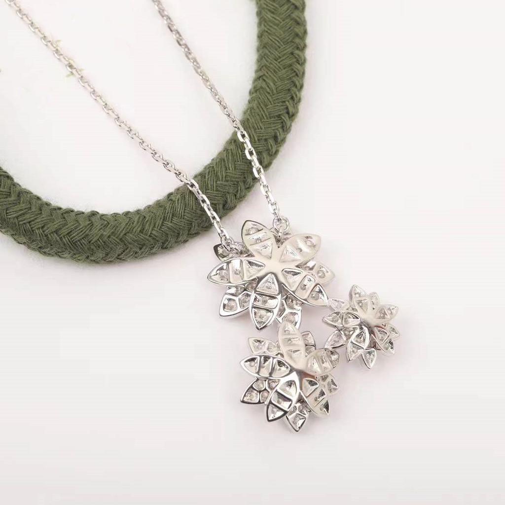 New Hot Brand Vintage Necklace  Luxury Jewelry For Women Lotus Zircon 3 Flowers Pure 925 Sliver Fashion Party Chain Necklace