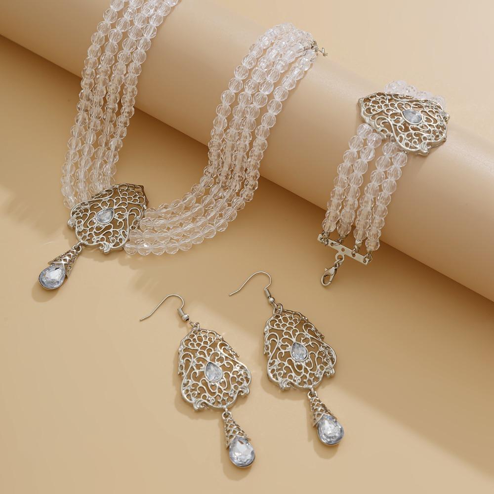Baroque Style Pearl Beaded Bracelet Multilayer Necklace Earring Set  Lady
