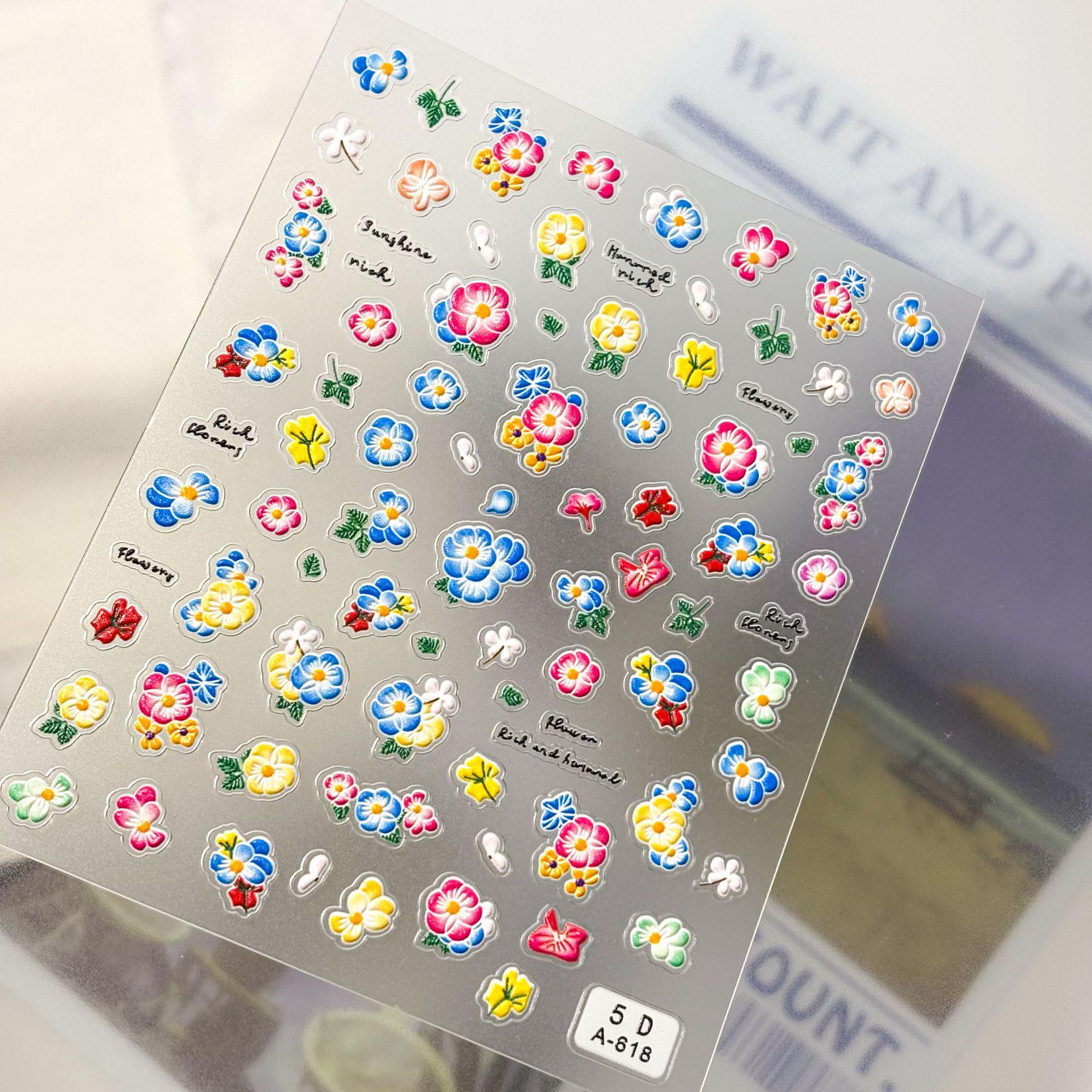 5D Floral Spring Nail Art Stickers: Embossed Pastoral Flower Decals for DIY Manicure