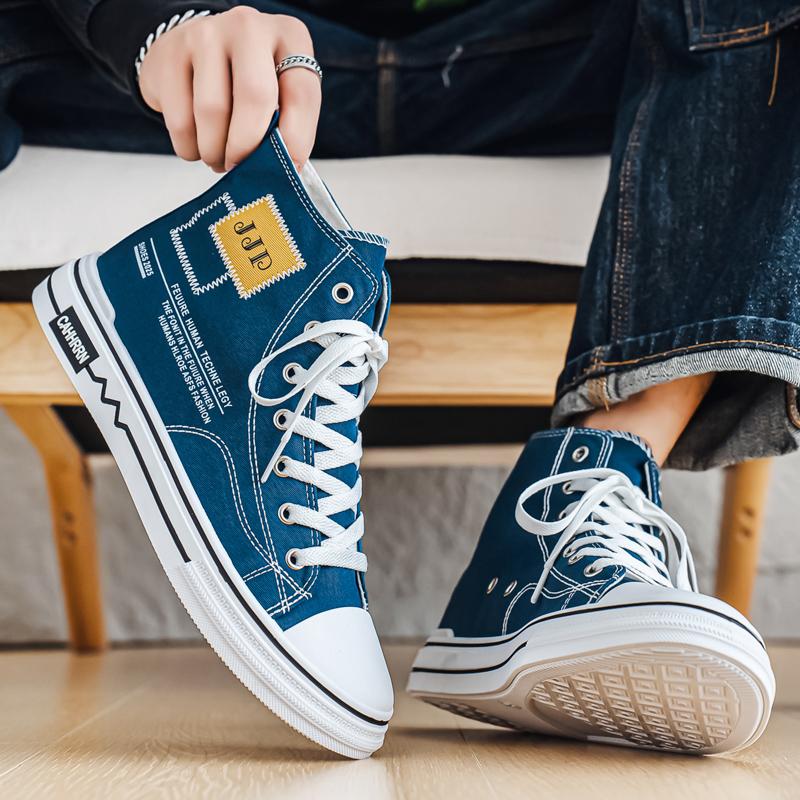 Men 's Casual Four Seasons High Top Fashion Canvas Skateboarding Students Comfortable Sneakers Boys Trending Soft Sole Breathable Shoes
