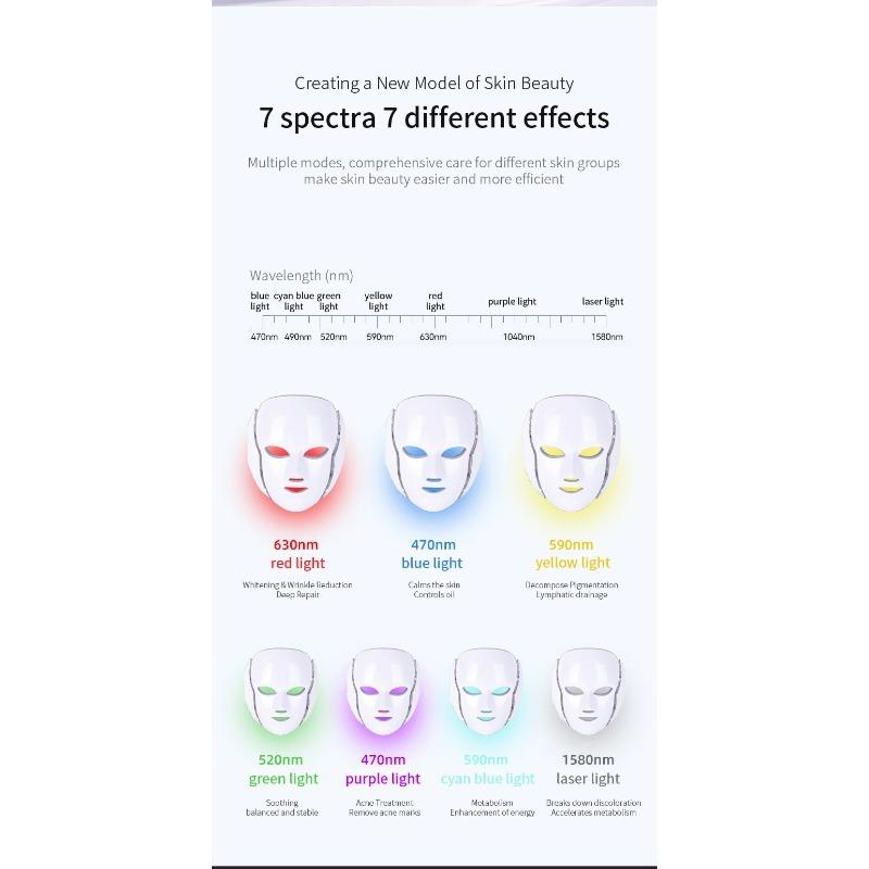 7 Colors LED Firming & Whitening Mask Facial Device - Facial & Neck Anti-Acne Professional Skin Therapy