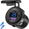 Car Charger Usb Qc 3.0 + Usb-C Type-C Pd Adapter Car Cigarette Lighter Socket Voltmeter Led 48W Fast For Phone Black