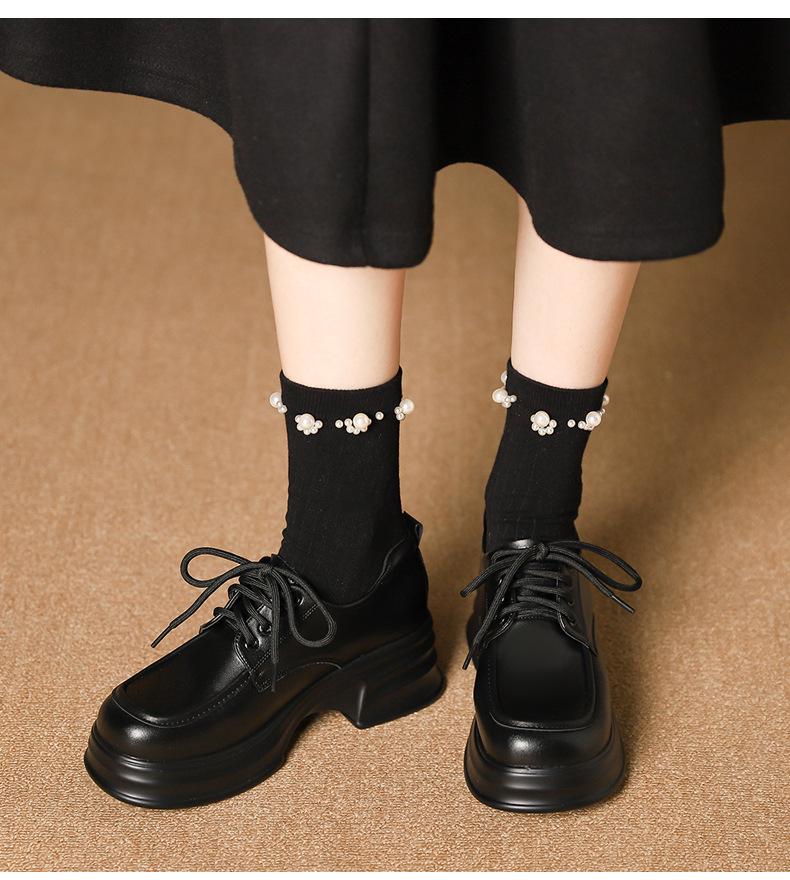 Damen 2025 Frühling Britischer Stil Dicksohlige Lackleder Plateau-Loafer, Höhenverstärkende Vielseitige Schnürschuhe